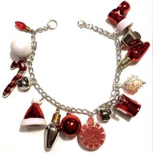 red Peppermint Christmas charm bracelet